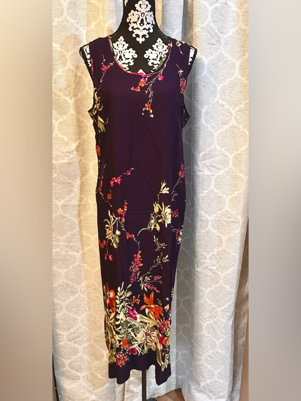 Vintage Caribou New York maxi dress in deep plum with multicolored blooms sz XL